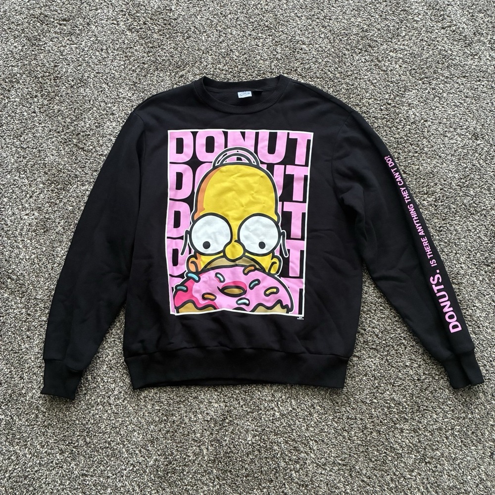 MAD ENGINE The Simpsons Large Homer Donuts Black Crewneck Sweatshirt